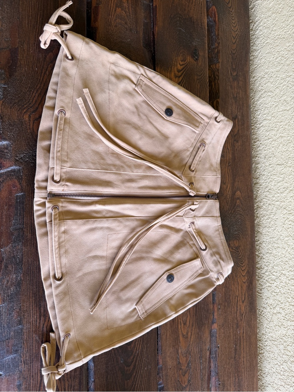 We The Free Beige Mini Skirt with Front Zip and Drawcords